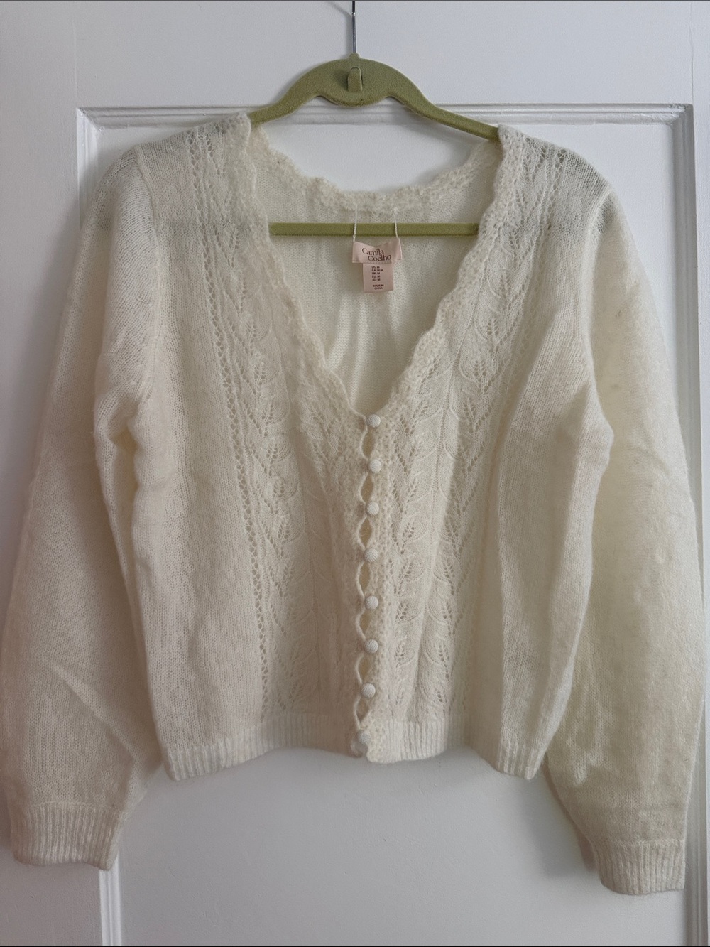 Camila Coelho Kid Mohair Blend Cardigan in the shade ivory/off-white
